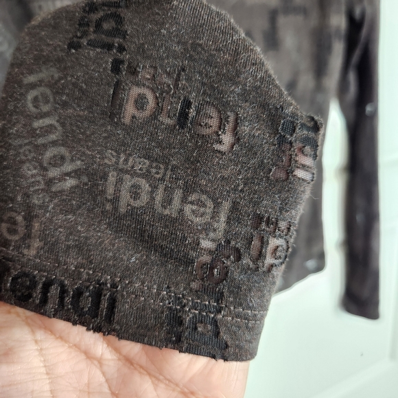 FENDI Vtg Y2K 2001 Brown tissue SHEER LOGO top blouse see through size XS SMALL - Picture 3 of 8